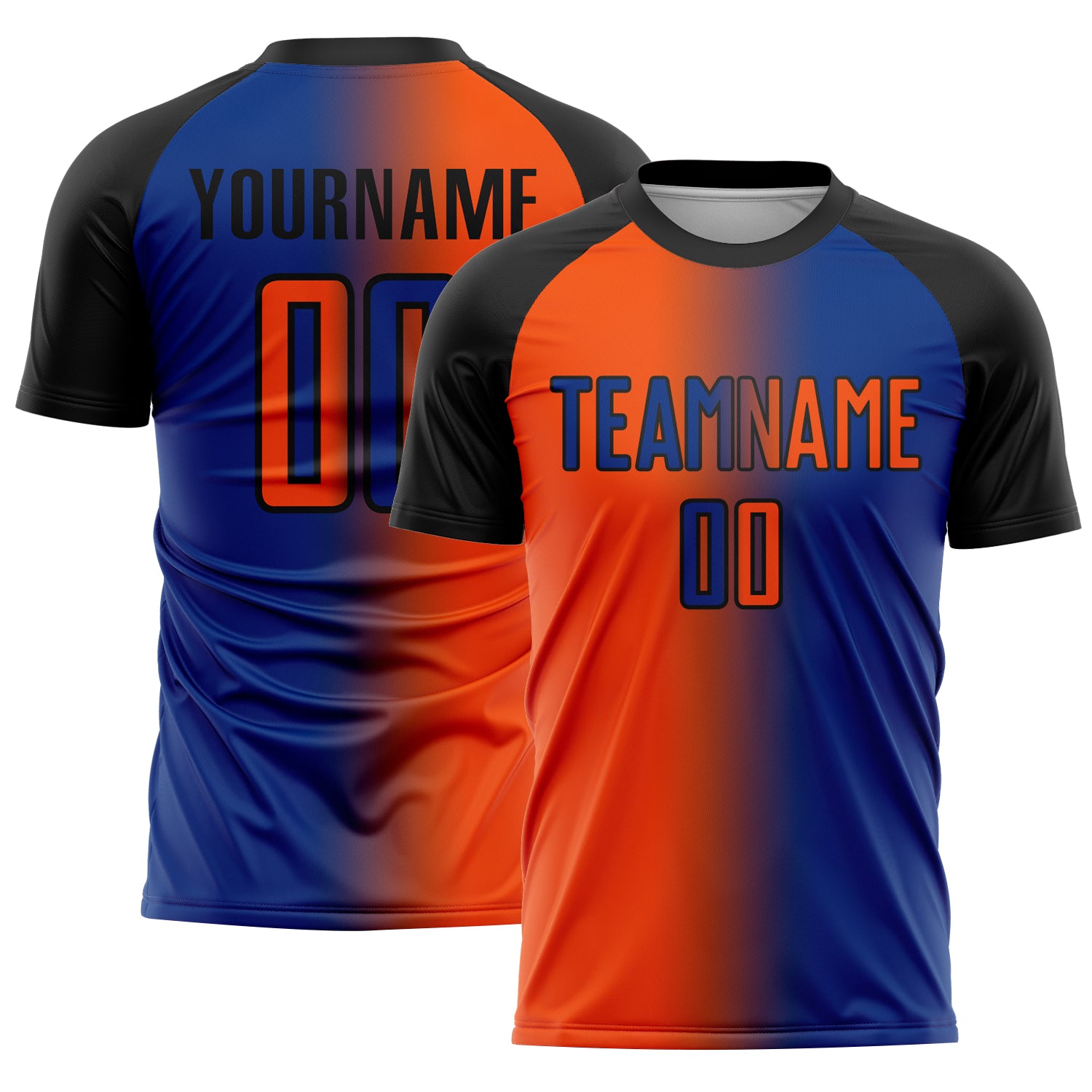 Custom Royal Orange-Black Sublimation Gradient Fashion Soccer Uniform Jersey