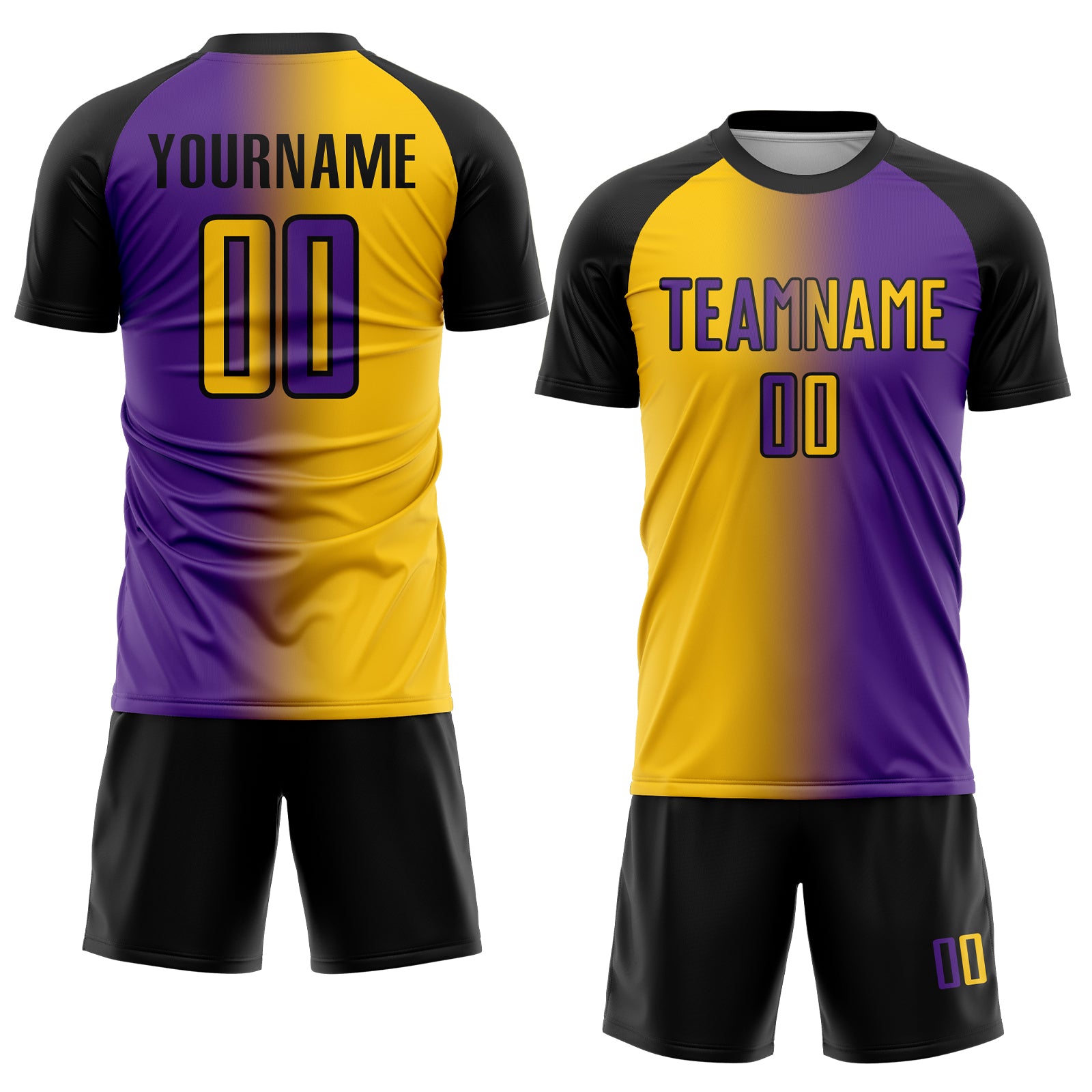 Custom Purple Yellow-Black Sublimation Gradient Fashion Soccer Uniform Jersey