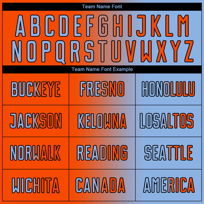 Custom Light Blue Orange-Black Sublimation Gradient Fashion Soccer Uniform Jersey