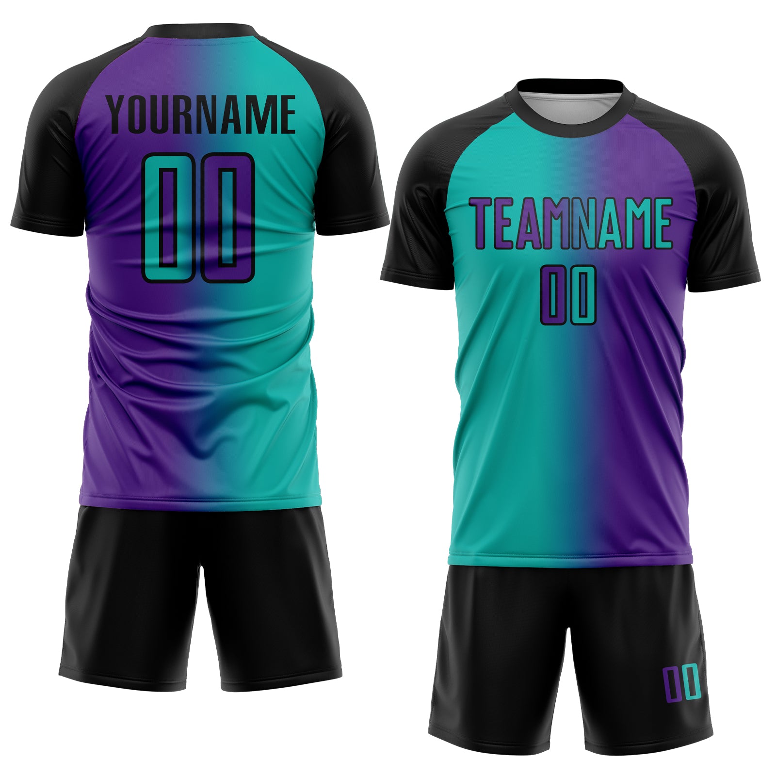 Custom Purple Aqua-Black Sublimation Gradient Fashion Soccer Uniform Jersey