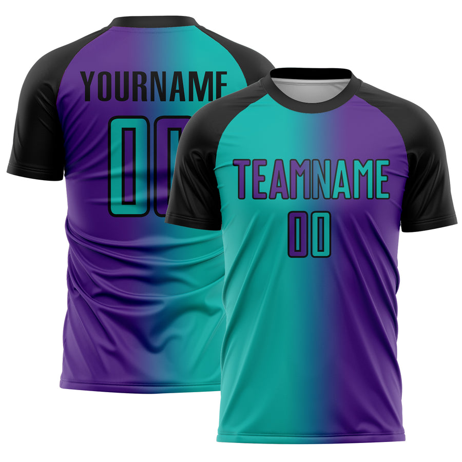 Custom Purple Aqua-Black Sublimation Gradient Fashion Soccer Uniform Jersey