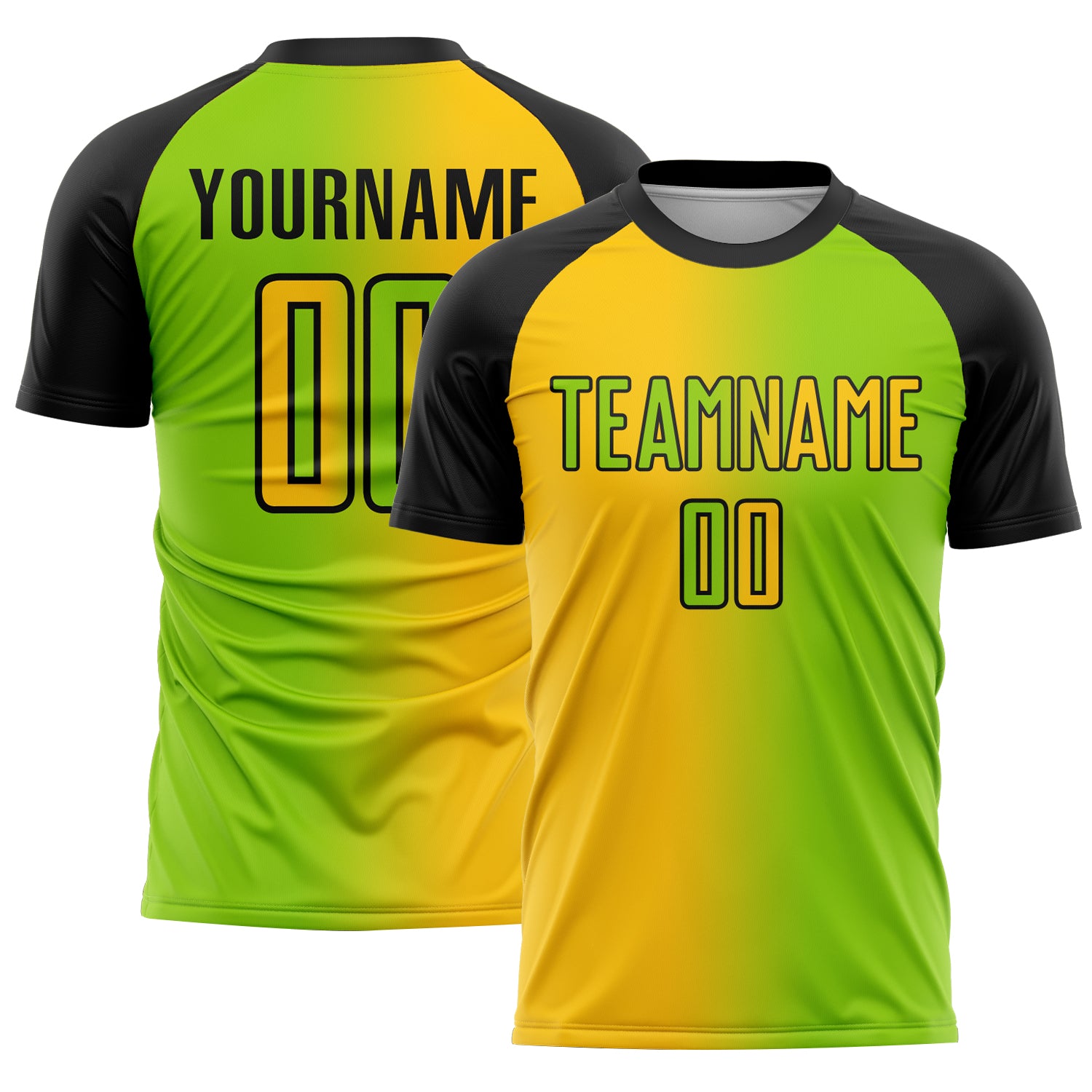 Custom Neon Green Yellow-Black Sublimation Gradient Fashion Soccer Uniform Jersey