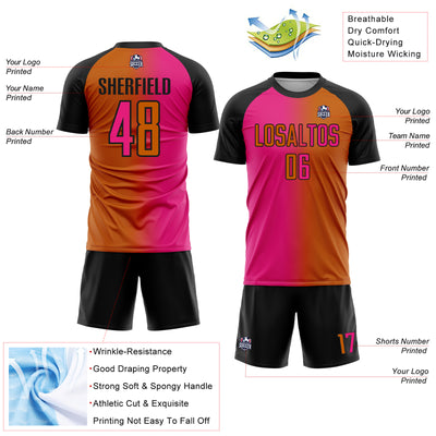 Custom Texas Orange Hot Pink-Black Sublimation Gradient Fashion Soccer Uniform Jersey