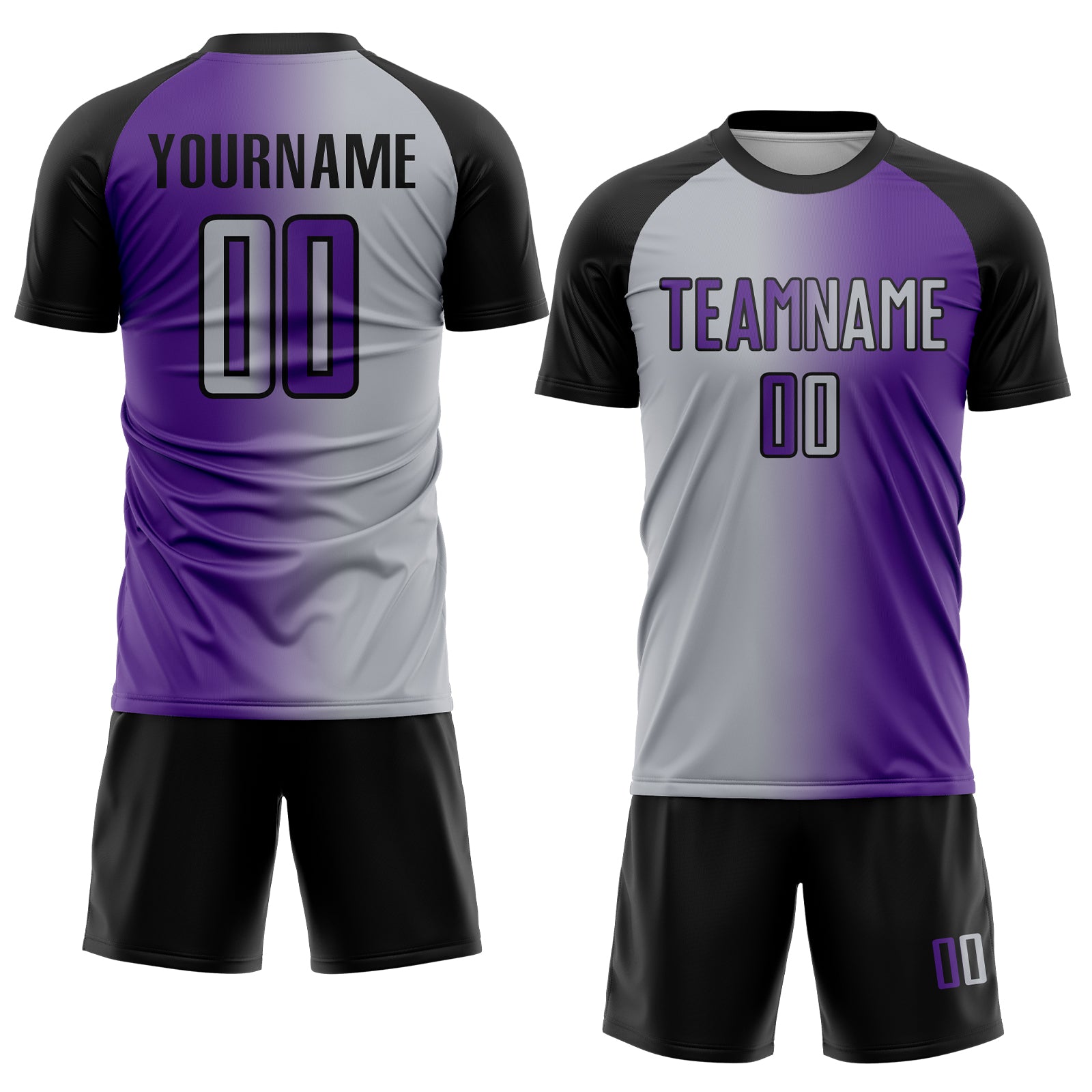 Custom Purple Gray-Black Sublimation Gradient Fashion Soccer Uniform Jersey