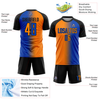 Custom Thunder Blue Bay Orange-Black Sublimation Gradient Fashion Soccer Uniform Jersey
