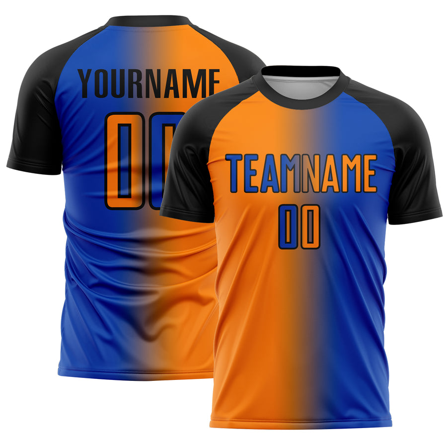 Custom Thunder Blue Bay Orange-Black Sublimation Gradient Fashion Soccer Uniform Jersey
