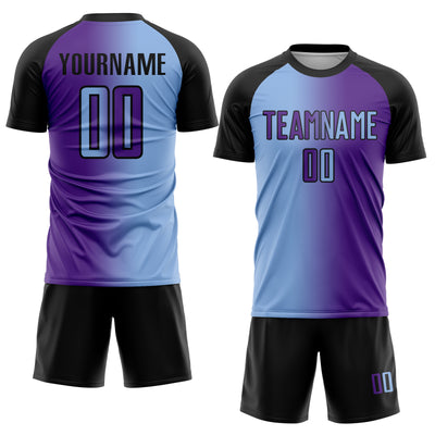 Custom Purple Light Blue-Black Sublimation Gradient Fashion Soccer Uniform Jersey