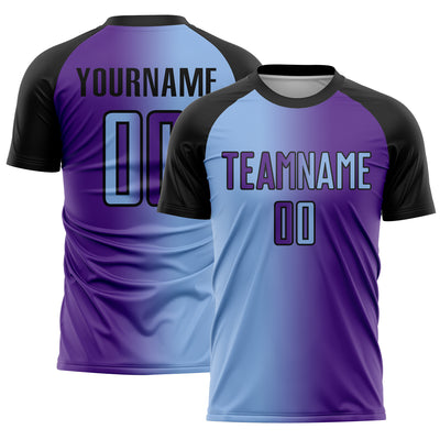 Custom Purple Light Blue-Black Sublimation Gradient Fashion Soccer Uniform Jersey