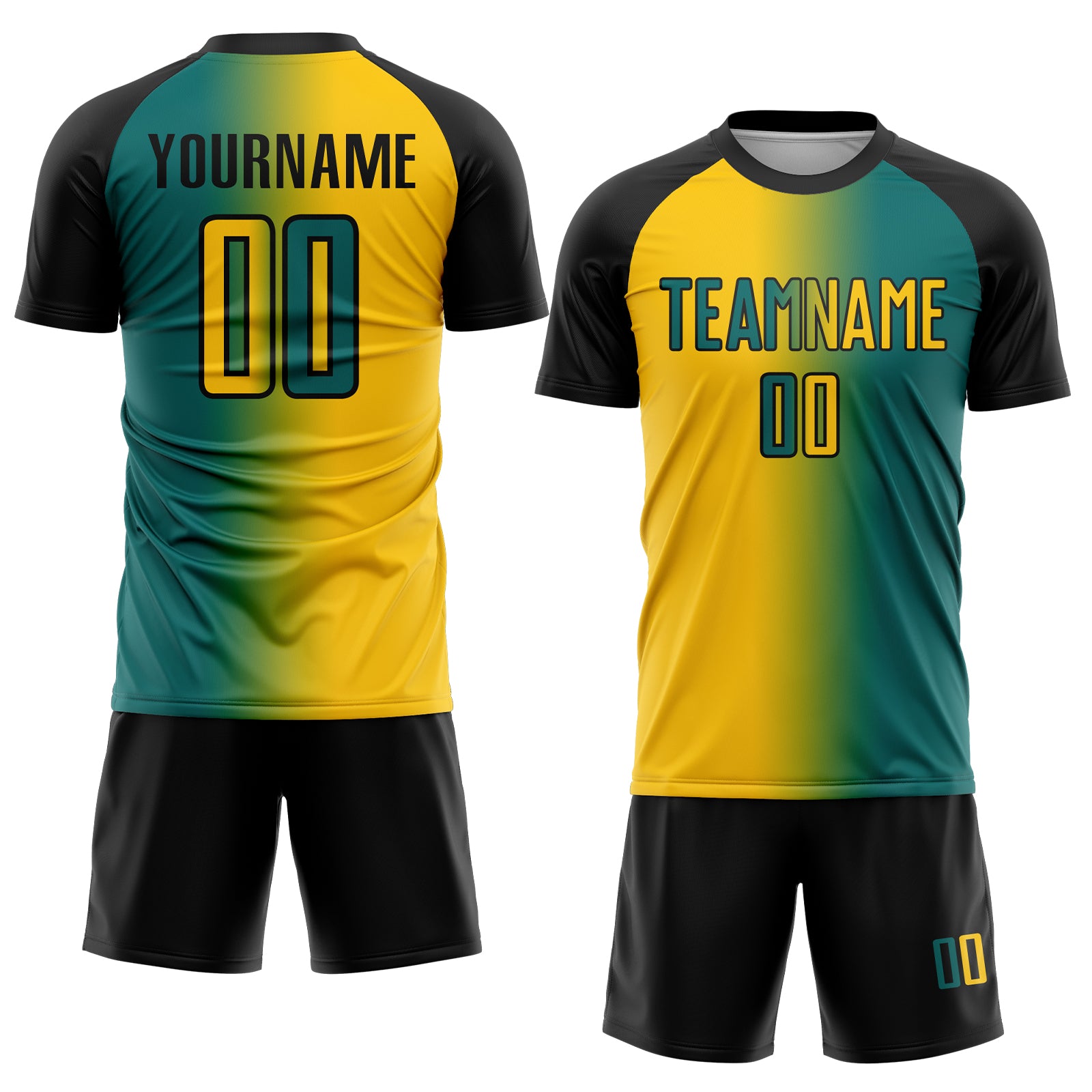 Custom Teal Yellow-Black Sublimation Gradient Fashion Soccer Uniform Jersey