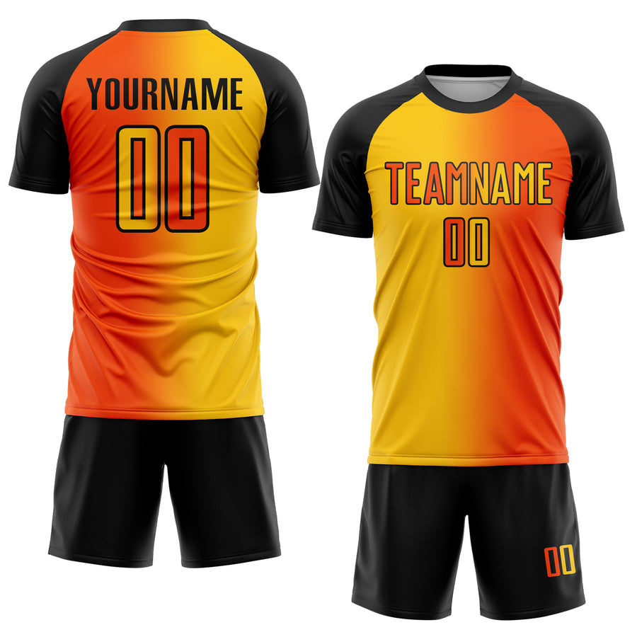 Custom Orange Yellow-Black Sublimation Gradient Fashion Soccer Uniform Jersey