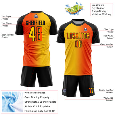 Custom Orange Yellow-Black Sublimation Gradient Fashion Soccer Uniform Jersey