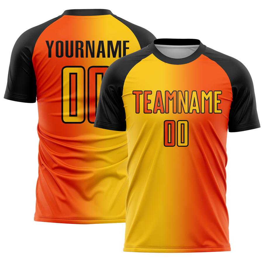 Custom Orange Yellow-Black Sublimation Gradient Fashion Soccer Uniform Jersey