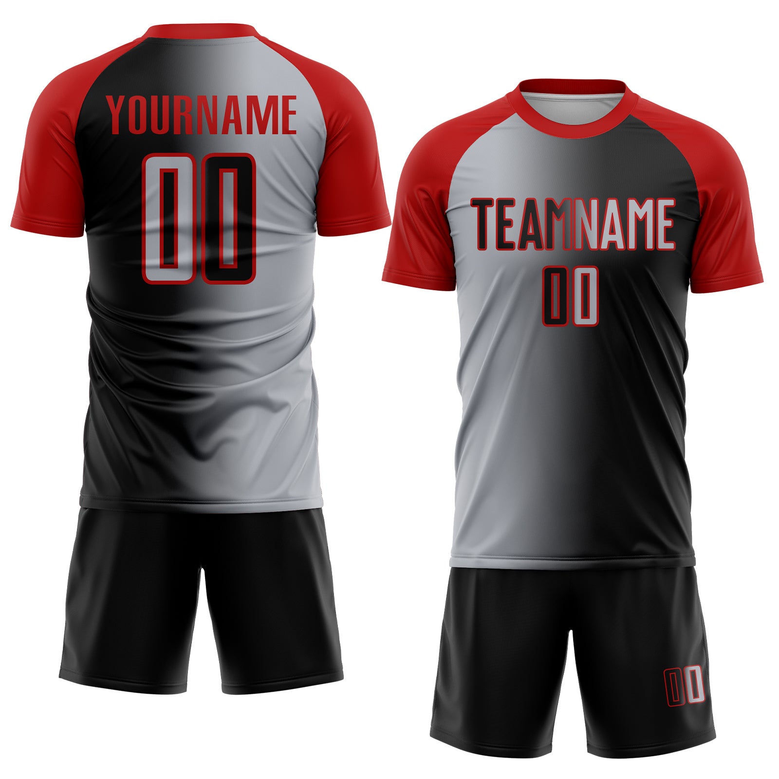 Custom Black Gray-Red Sublimation Gradient Fashion Soccer Uniform Jersey