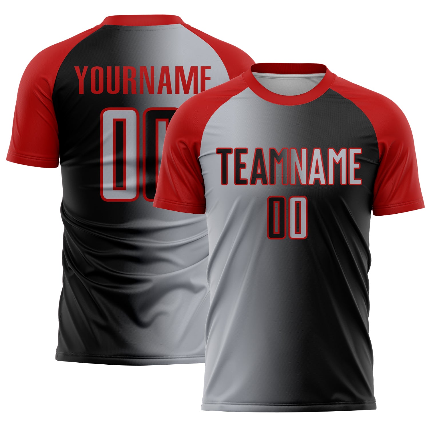Custom Black Gray-Red Sublimation Gradient Fashion Soccer Uniform Jersey