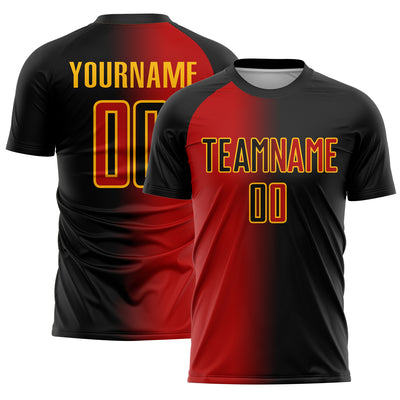 Custom Black Red-Gold Sublimation Gradient Fashion Soccer Uniform Jersey