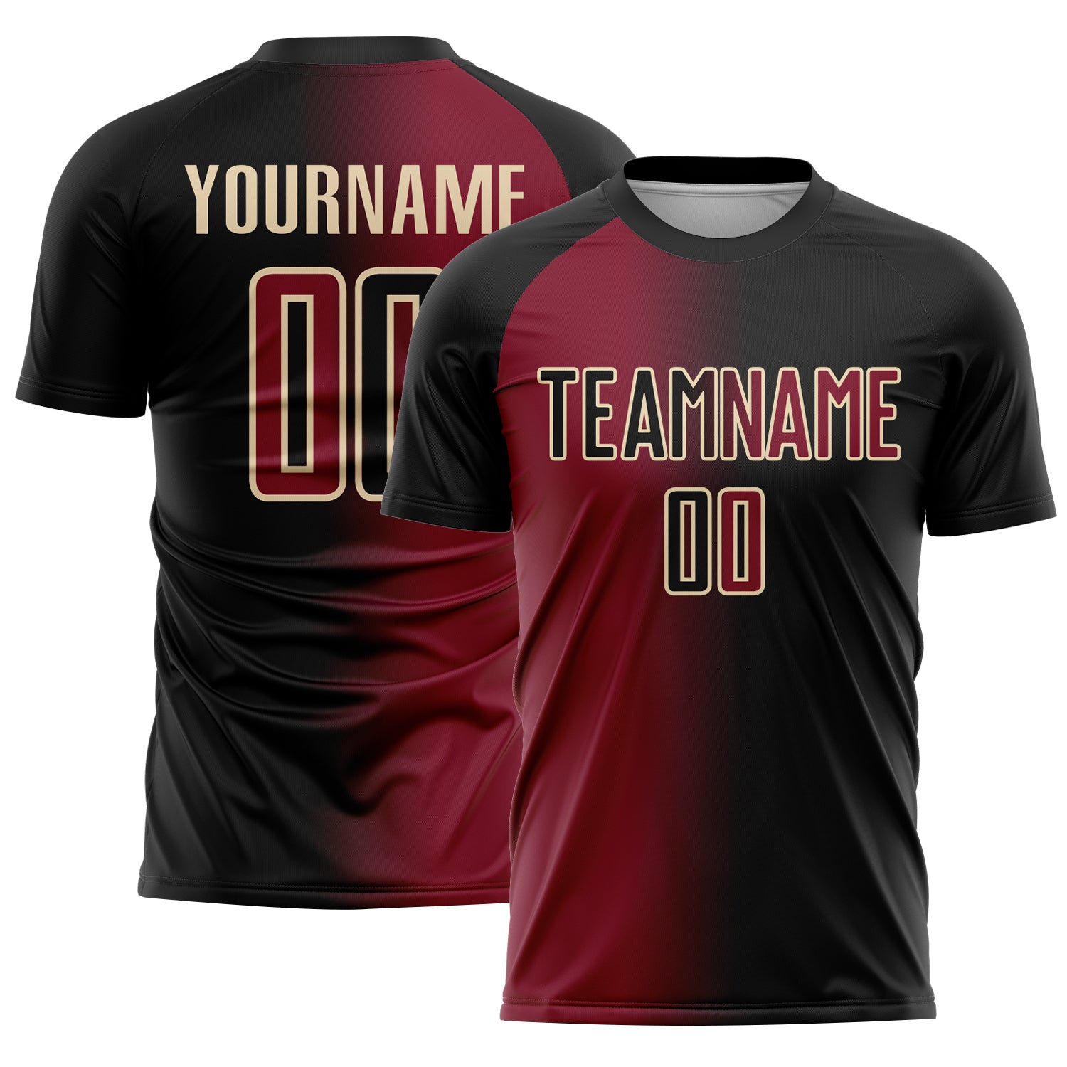 Custom Black Crimson-Cream Sublimation Gradient Fashion Soccer Uniform Jersey