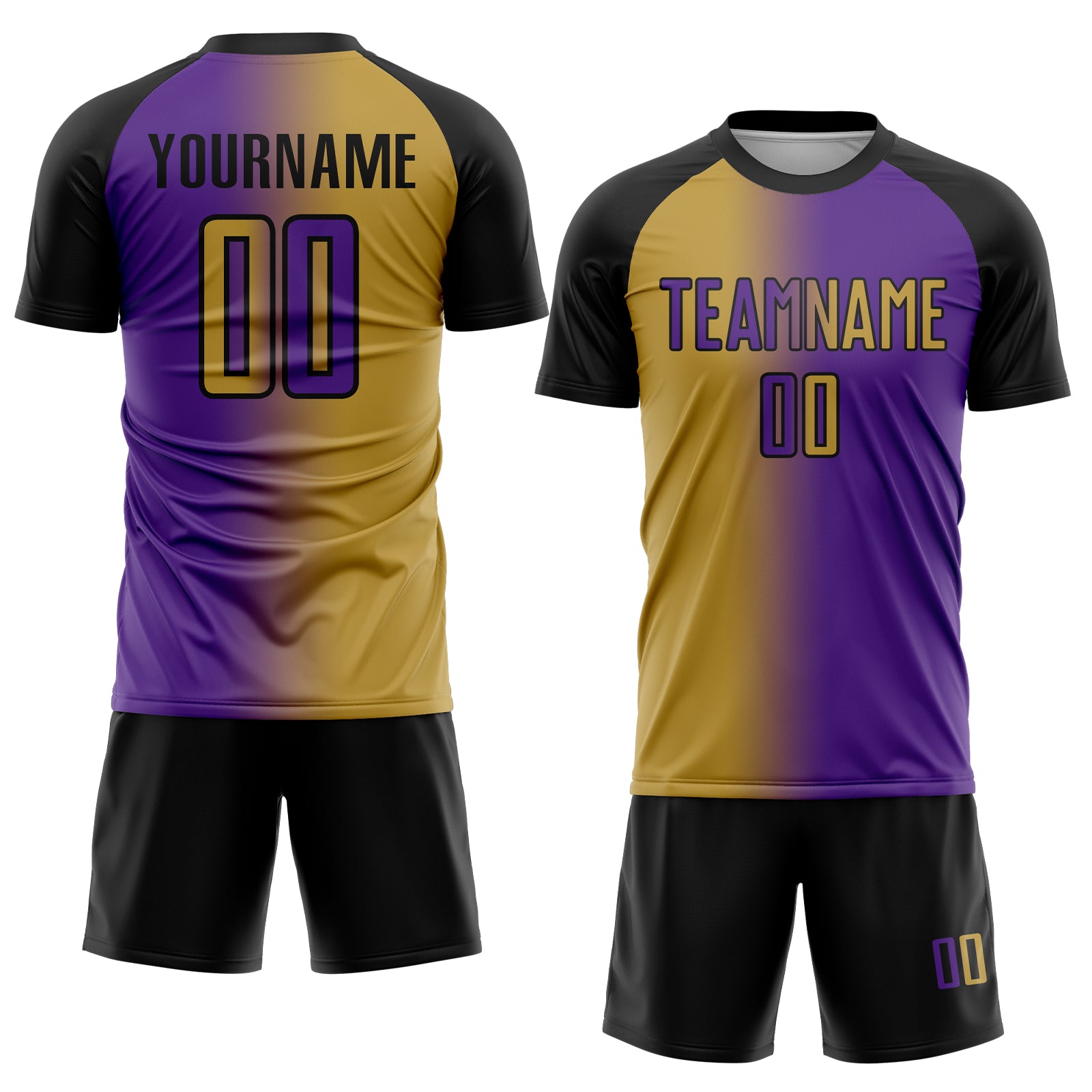 Custom Purple Old Gold-Black Sublimation Gradient Fashion Soccer Uniform Jersey
