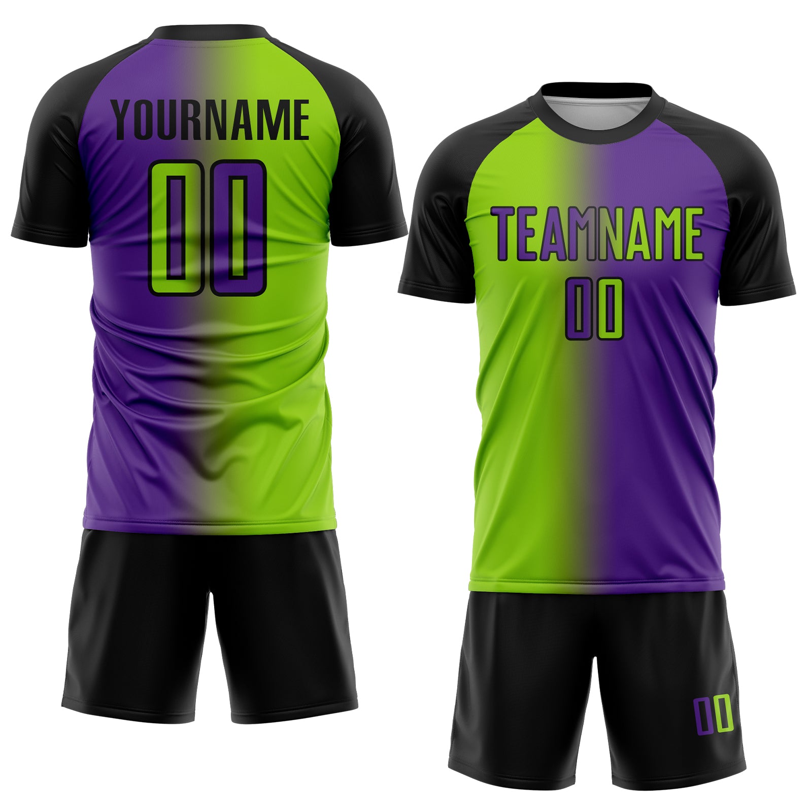 Custom Purple Neon Green-Black Sublimation Gradient Fashion Soccer Uniform Jersey