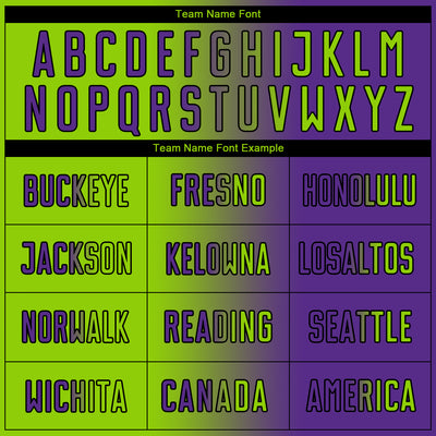 Custom Purple Neon Green-Black Sublimation Gradient Fashion Soccer Uniform Jersey