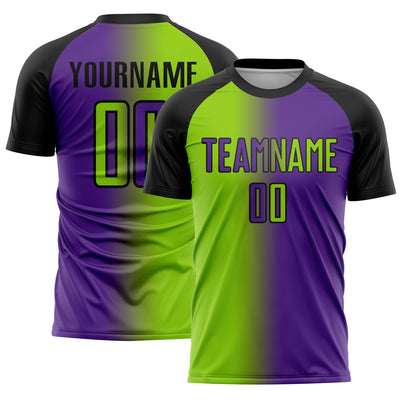 Custom Purple Neon Green-Black Sublimation Gradient Fashion Soccer Uniform Jersey