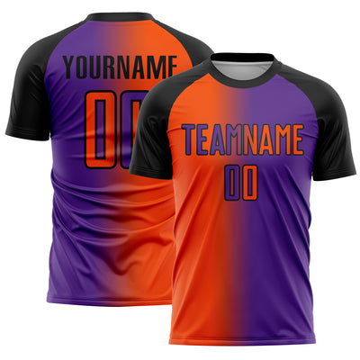 Custom Purple Orange-Black Sublimation Gradient Fashion Soccer Uniform Jersey