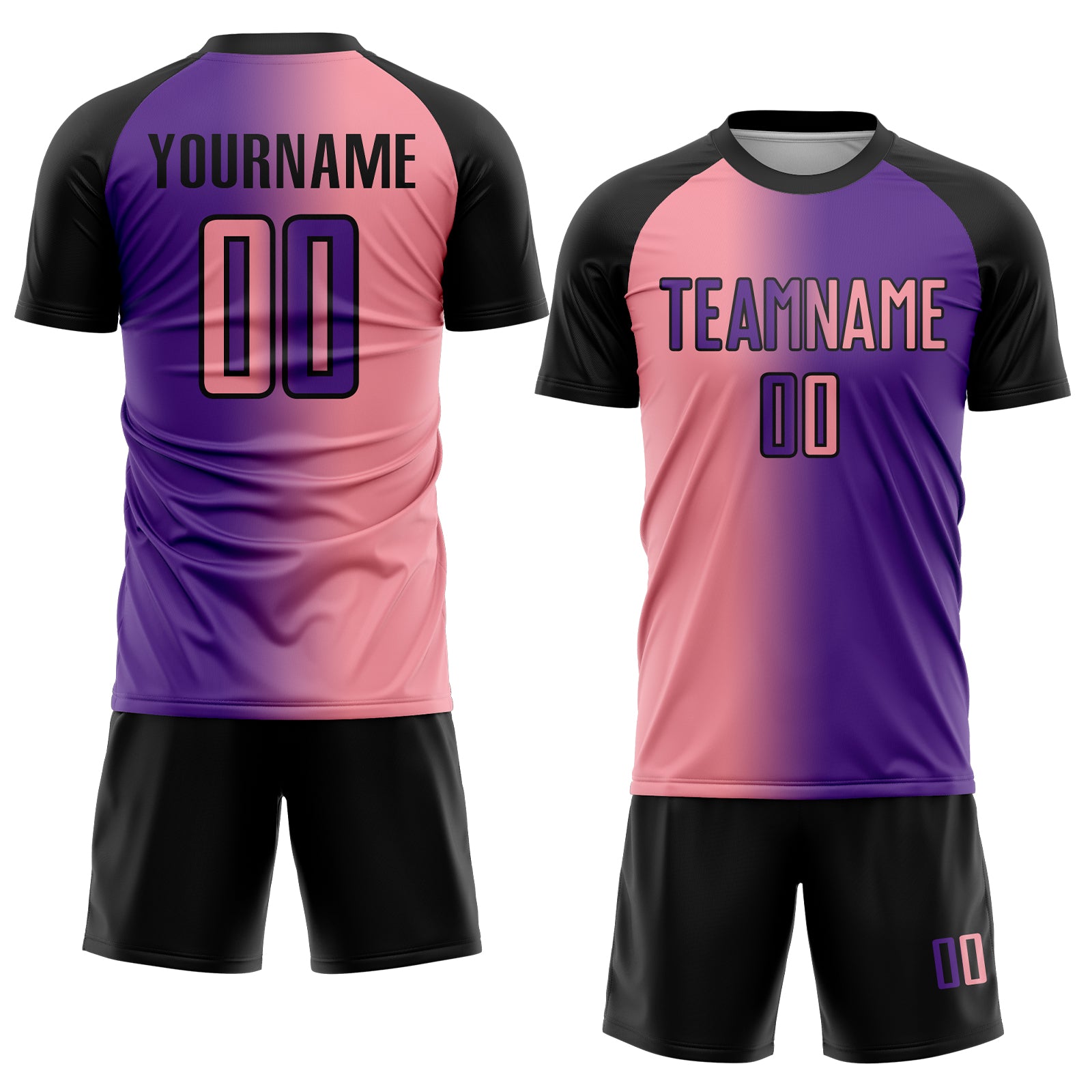 Custom Purple Medium Pink-Black Sublimation Gradient Fashion Soccer Uniform Jersey