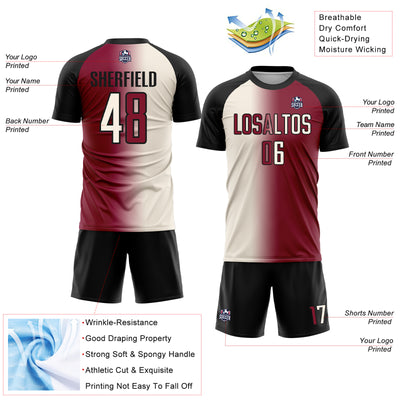 Custom Maroon Cream-Black Sublimation Gradient Fashion Soccer Uniform Jersey