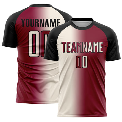 Custom Maroon Cream-Black Sublimation Gradient Fashion Soccer Uniform Jersey