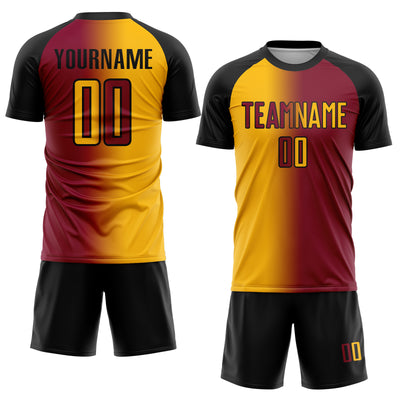 Custom Maroon Gold-Black Sublimation Gradient Fashion Soccer Uniform Jersey