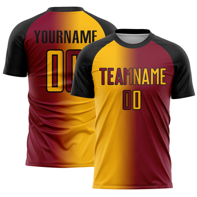 Custom Maroon Gold-Black Sublimation Gradient Fashion Soccer Uniform Jersey
