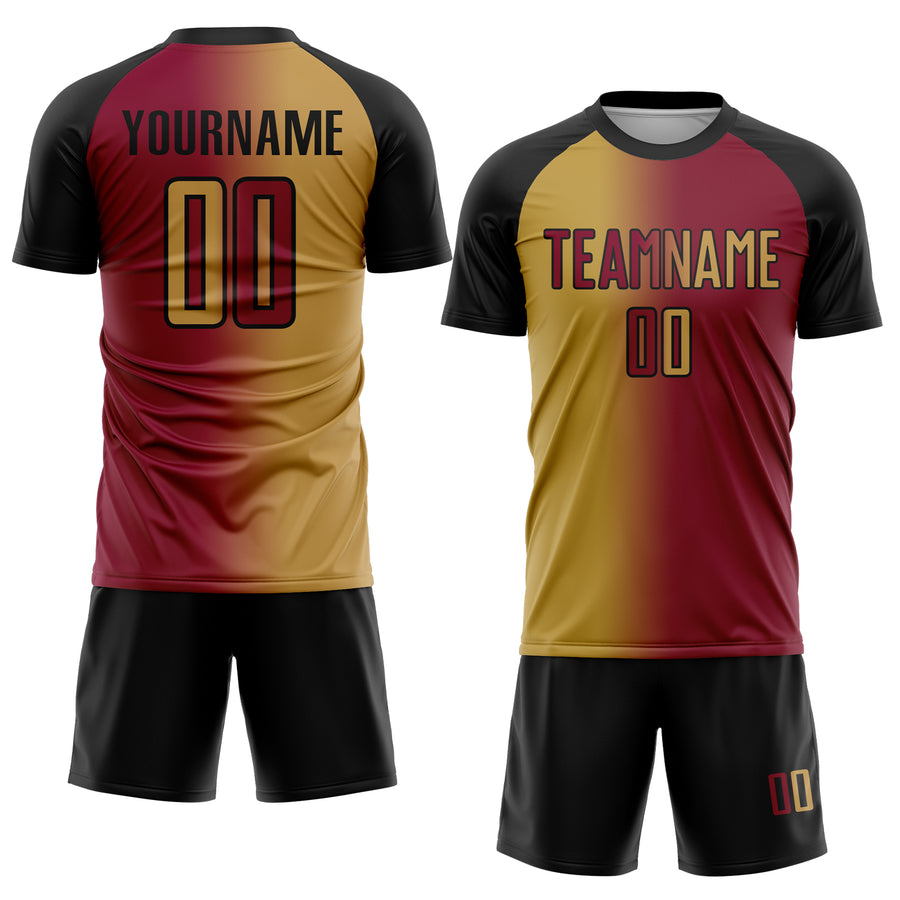 Custom Maroon Old Gold-Black Sublimation Gradient Fashion Soccer Uniform Jersey