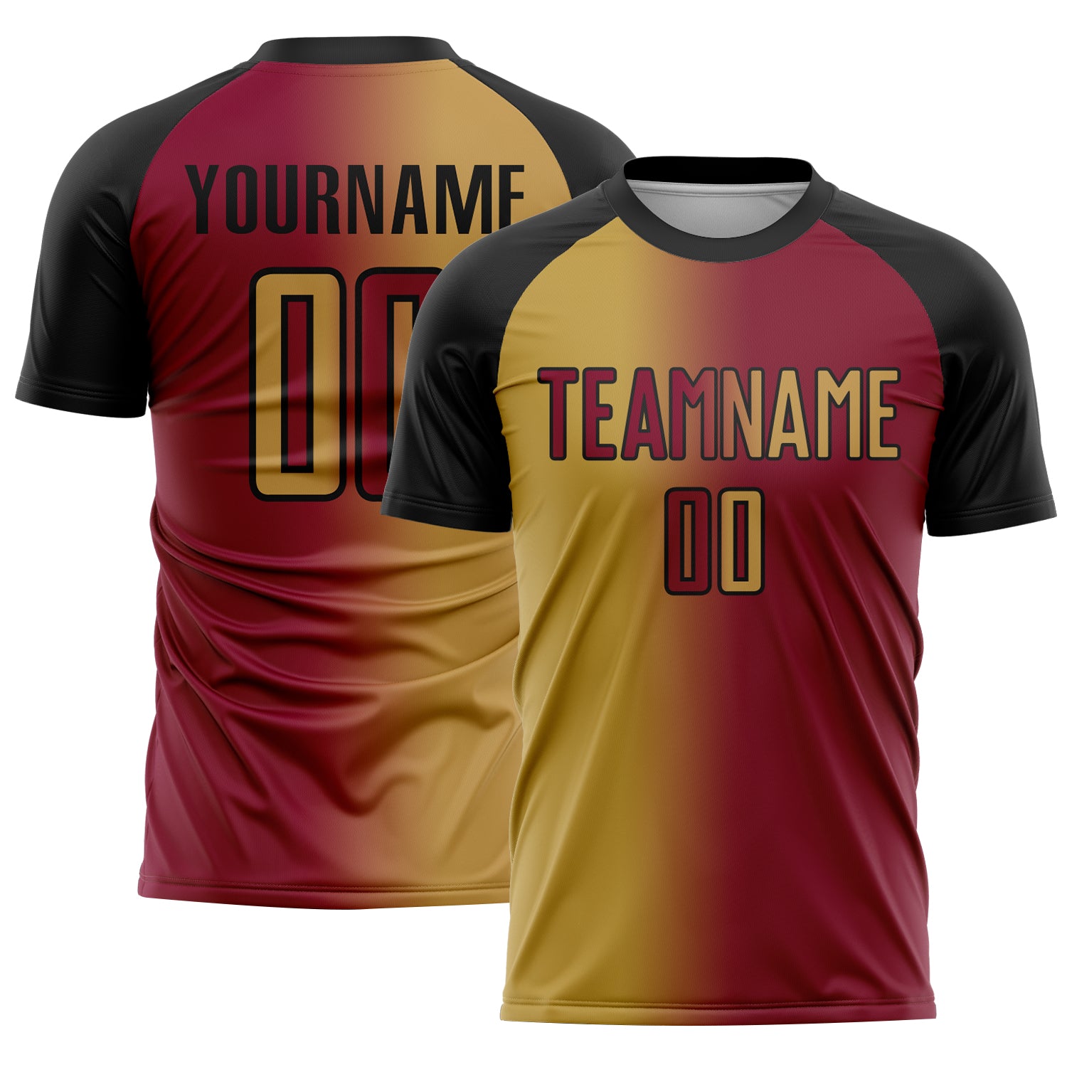 Custom Maroon Old Gold-Black Sublimation Gradient Fashion Soccer Uniform Jersey