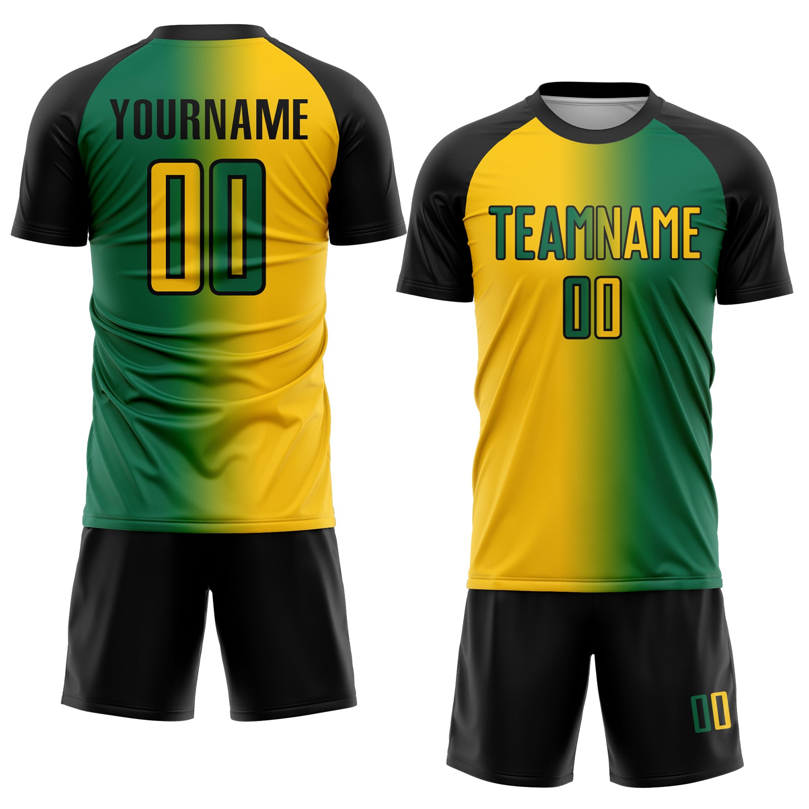 Custom Kelly Green Yellow-Black Sublimation Gradient Fashion Soccer Uniform Jersey