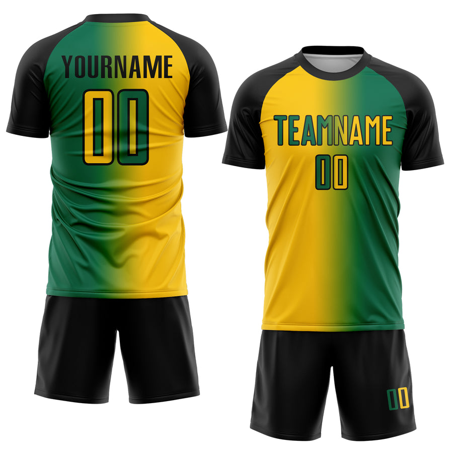 Custom Kelly Green Yellow-Black Sublimation Gradient Fashion Soccer Uniform Jersey
