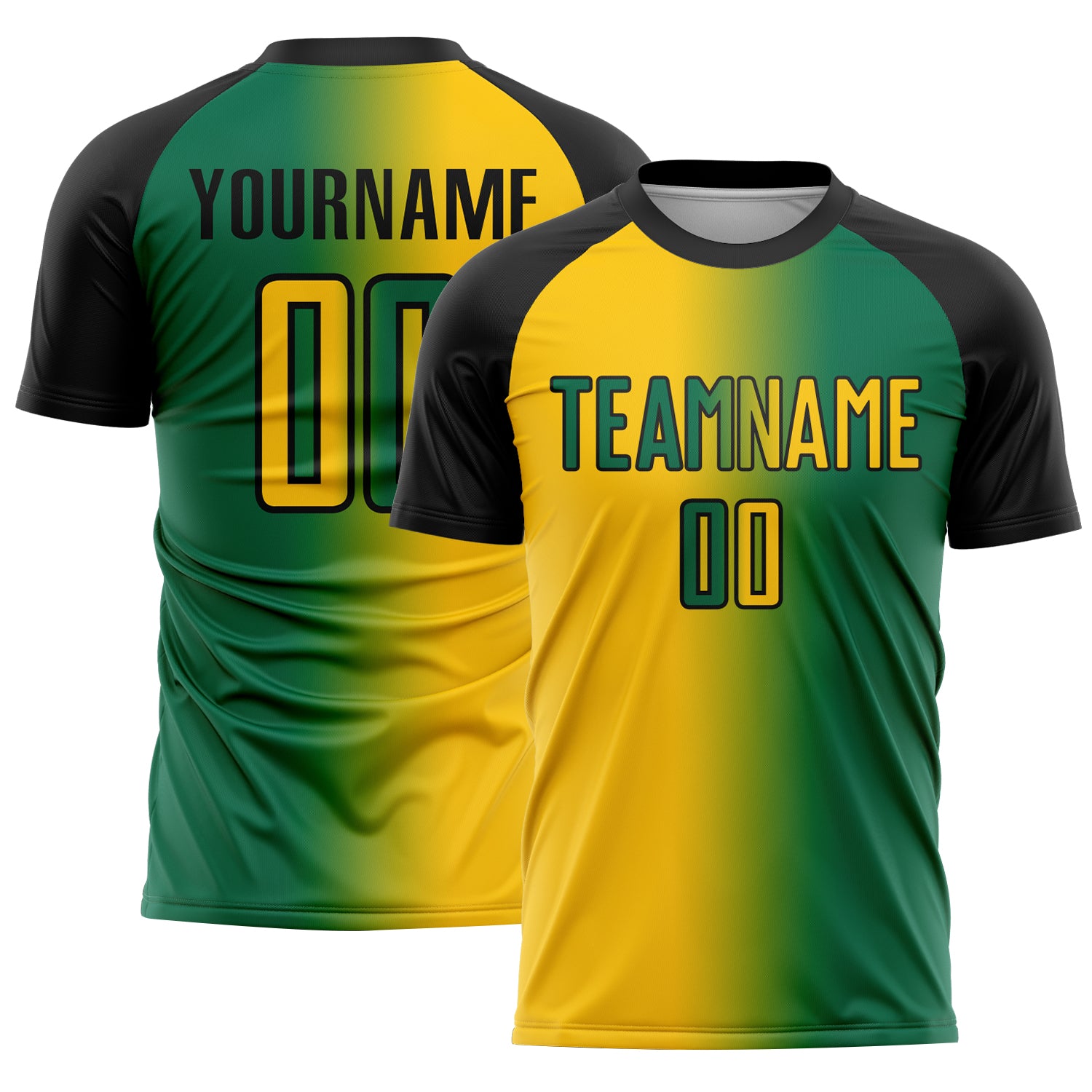 Custom Kelly Green Yellow-Black Sublimation Gradient Fashion Soccer Uniform Jersey