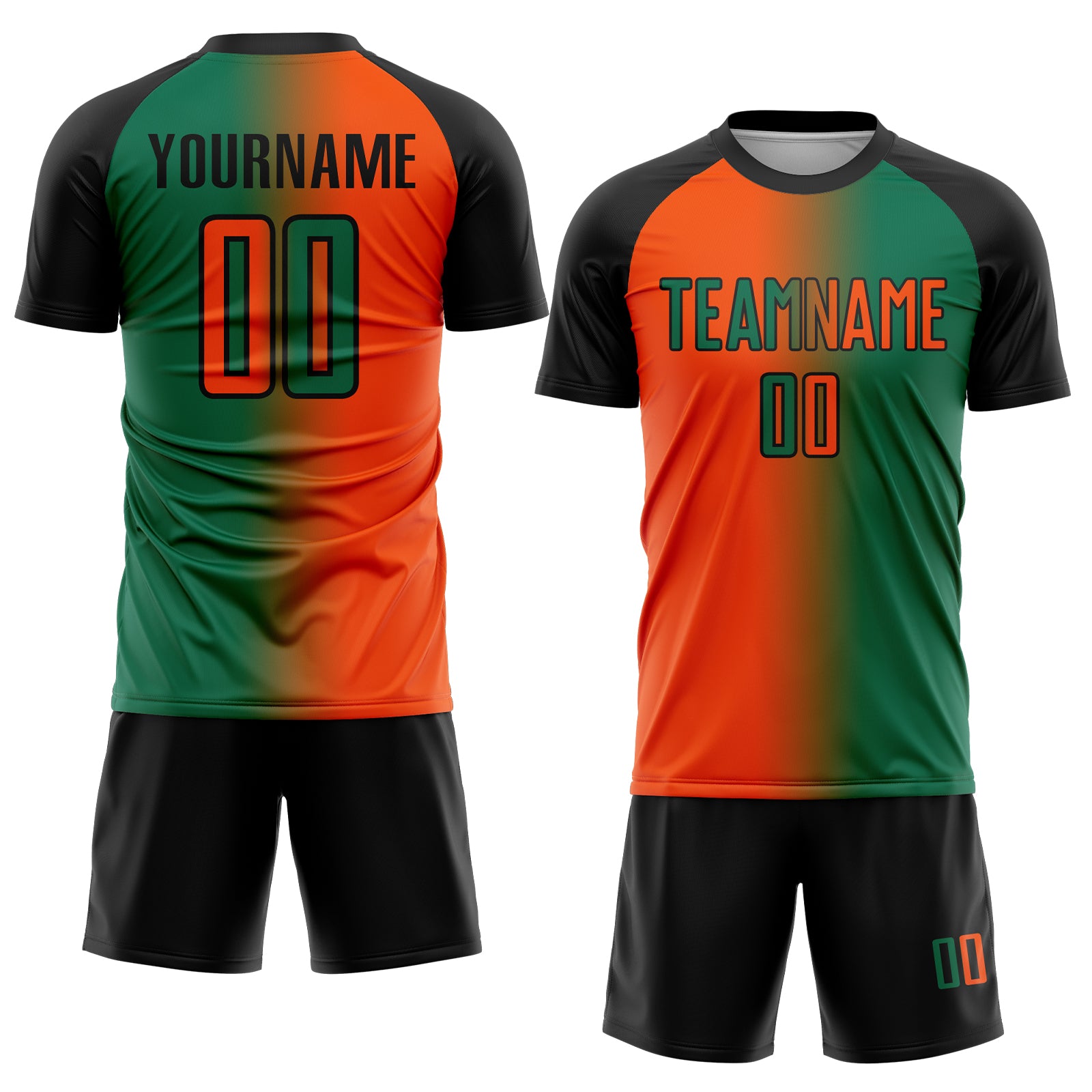 Custom Kelly Green Orange-Black Sublimation Gradient Fashion Soccer Uniform Jersey