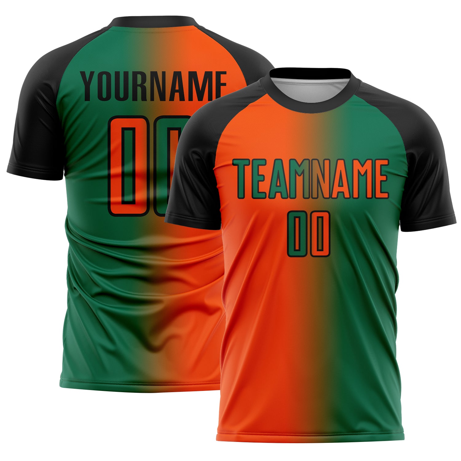 Custom Kelly Green Orange-Black Sublimation Gradient Fashion Soccer Uniform Jersey