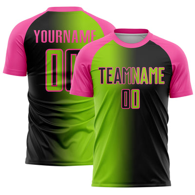 Custom Black Neon Green-Pink Sublimation Gradient Fashion Soccer Uniform Jersey