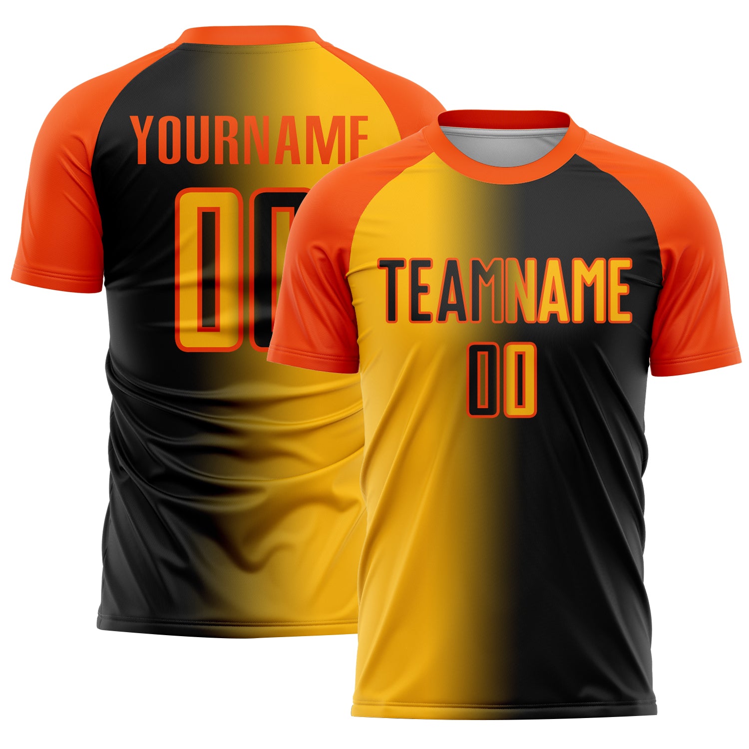 Custom Black Gold-Orange Sublimation Gradient Fashion Soccer Uniform Jersey