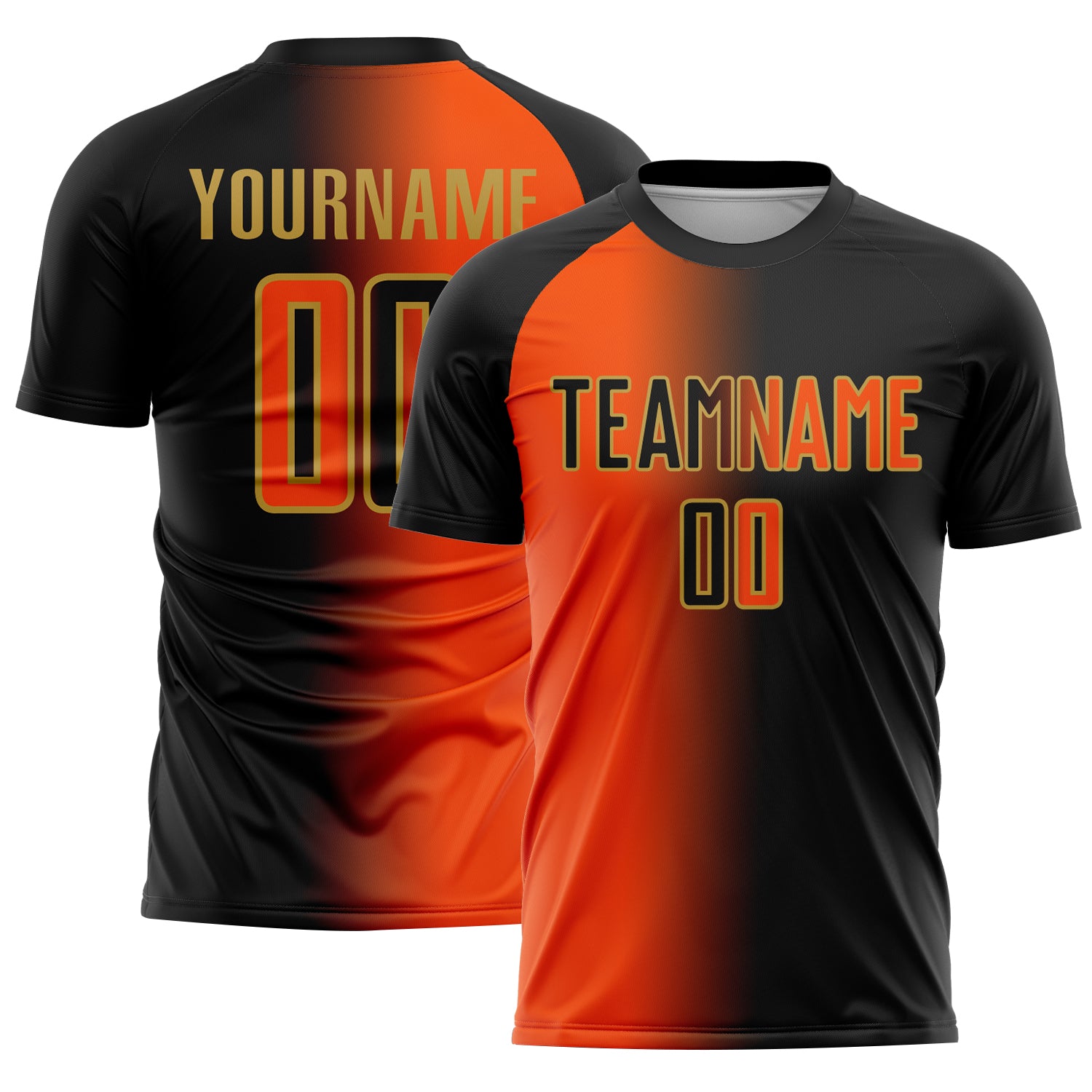 Custom Black Orange-Old Gold Sublimation Gradient Fashion Soccer Uniform Jersey
