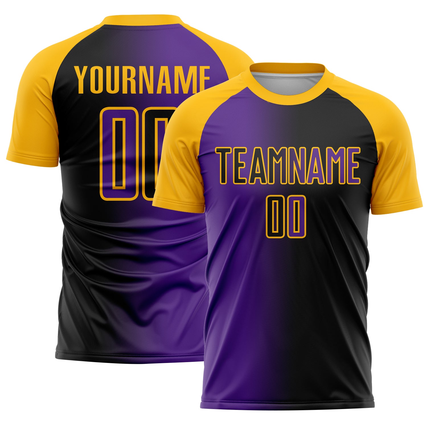 Custom Black Purple-Gold Sublimation Gradient Fashion Soccer Uniform Jersey