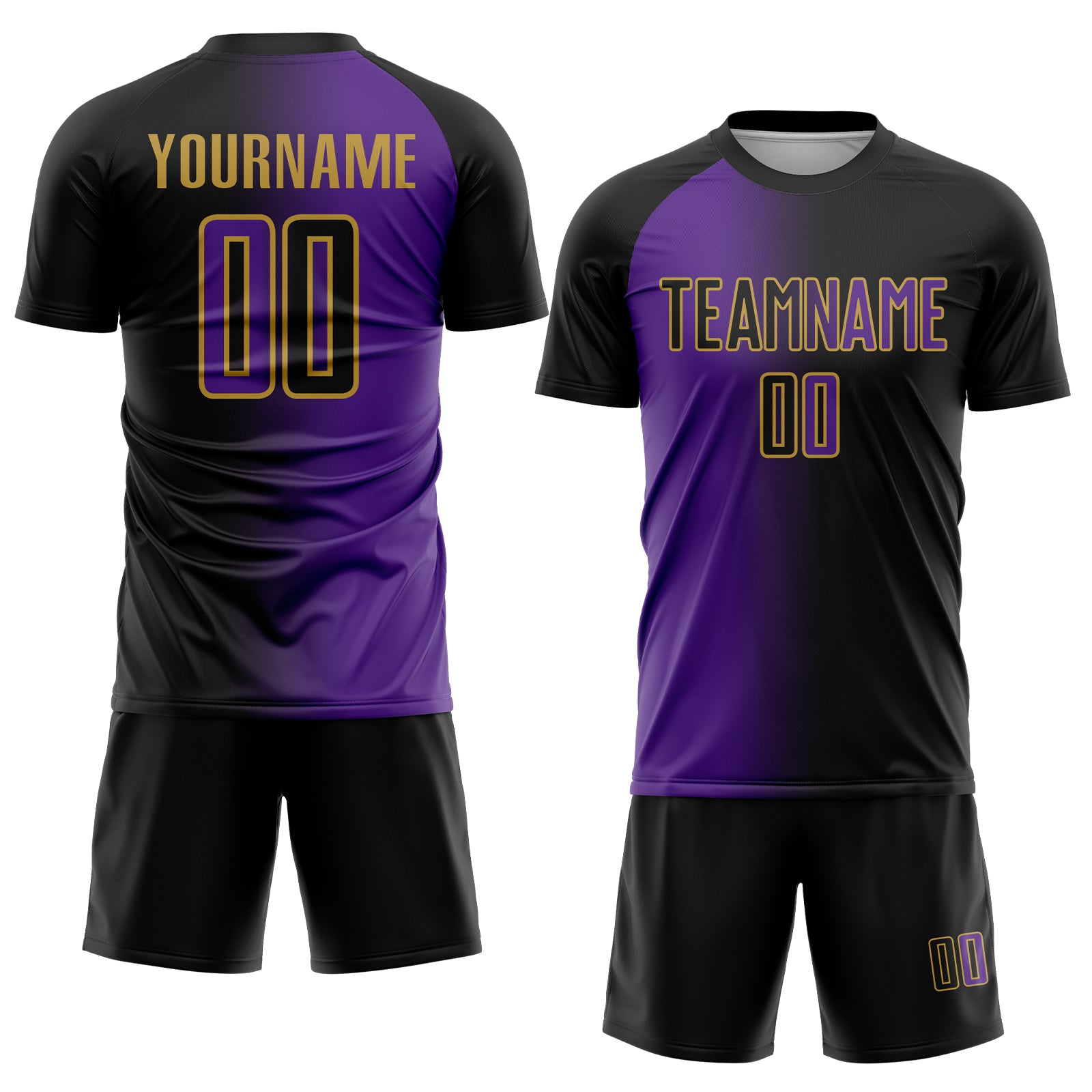 Custom Black Purple-Old Gold Sublimation Gradient Fashion Soccer Uniform Jersey