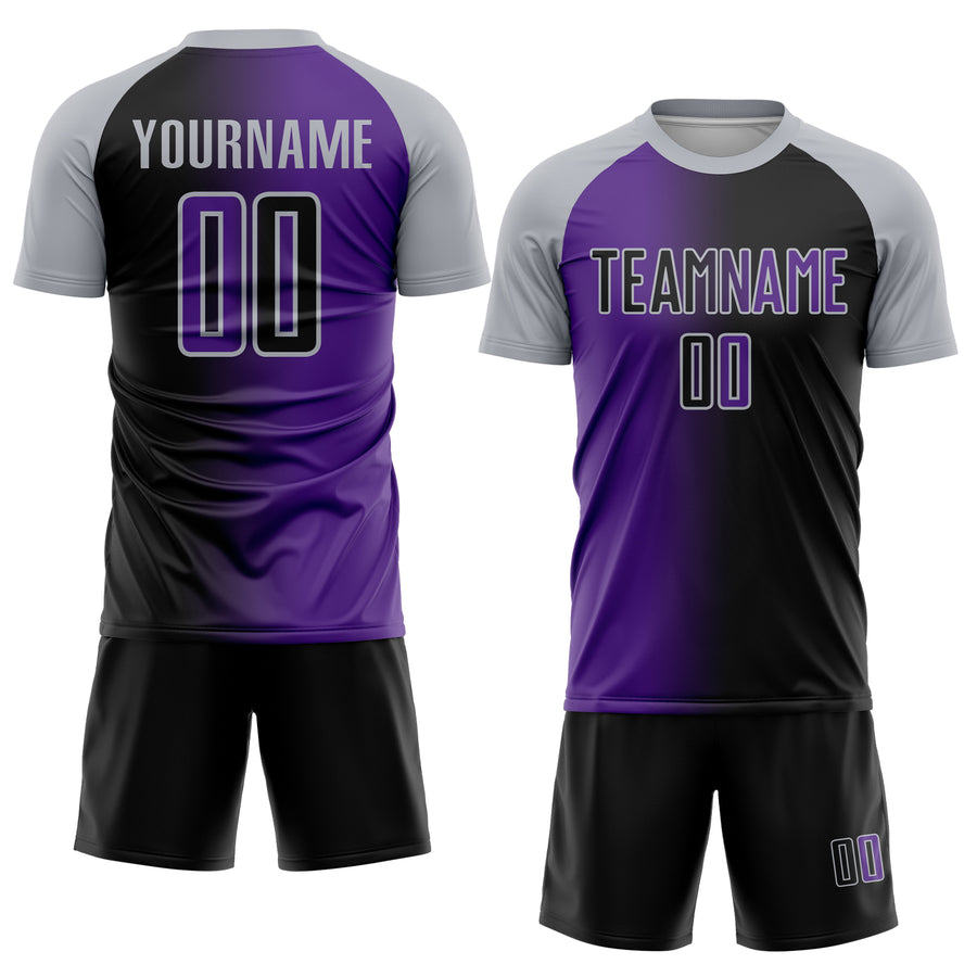 Custom Black Purple-Gray Sublimation Gradient Fashion Soccer Uniform Jersey