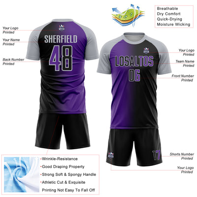 Custom Black Purple-Gray Sublimation Gradient Fashion Soccer Uniform Jersey