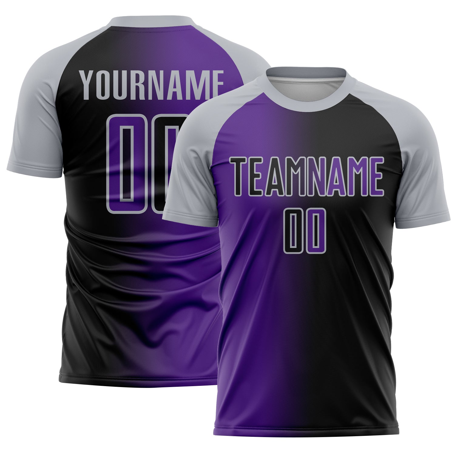 Custom Black Purple-Gray Sublimation Gradient Fashion Soccer Uniform Jersey