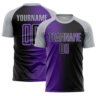 Custom Black Purple-Gray Sublimation Gradient Fashion Soccer Uniform Jersey