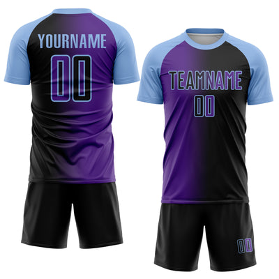 Custom Black Purple-Light Blue Sublimation Gradient Fashion Soccer Uniform Jersey