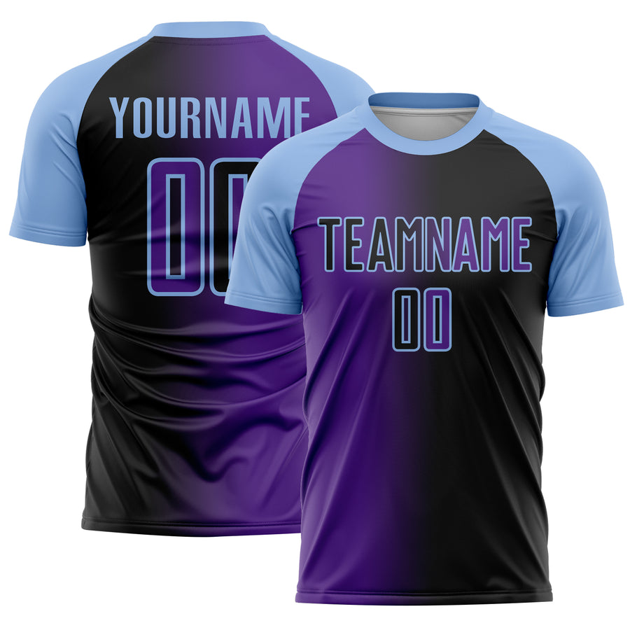 Custom Black Purple-Light Blue Sublimation Gradient Fashion Soccer Uniform Jersey