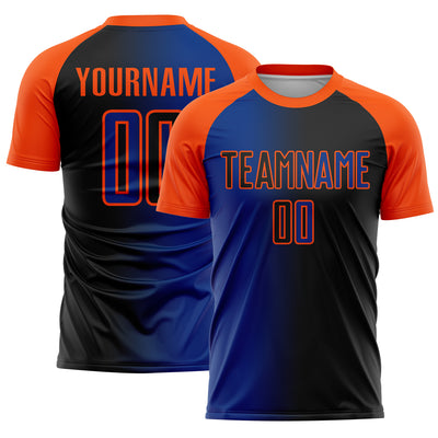 Custom Black Royal-Orange Sublimation Gradient Fashion Soccer Uniform Jersey