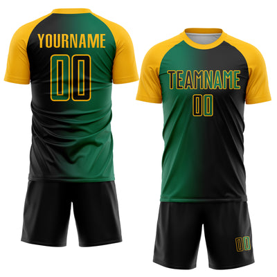 Custom Black Kelly Green-Gold Sublimation Gradient Fashion Soccer Uniform Jersey